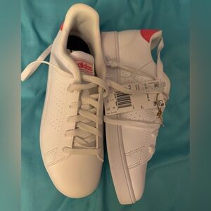 Adidas White Sneakers with Pink Highlights